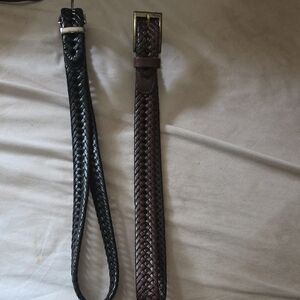 Braided Faux Leather Belt Set - Black and Brown